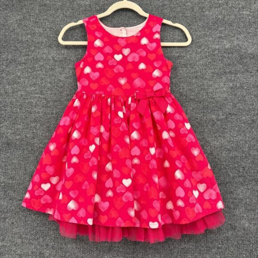 Tommy Bahama Girls Fit & Flare Party Dress Size 8 Red Heart Print Cutout Tulle